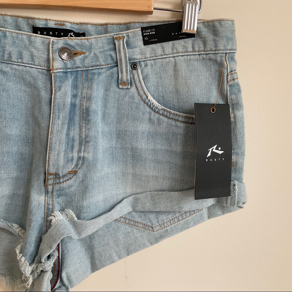 Rusty Get Cuffed High Rise Denim Shorts Broken Blue Size 10